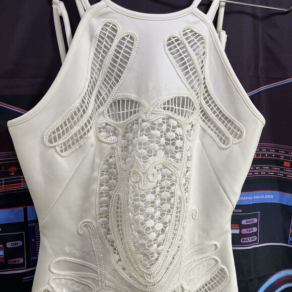 GOLD LABEL Wow Couture White Lace Wedding Lined Summer Halter Dress Women's M - Picture 3 of 12